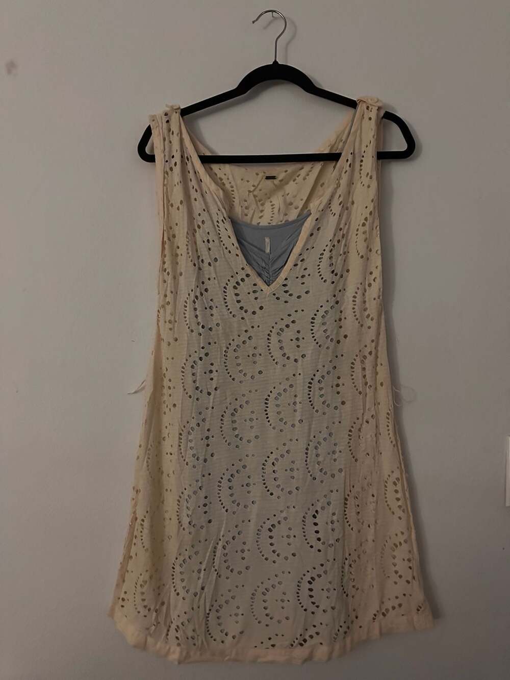 Free People Ivory With Light Blue Slip Dress Size M Bathing Suit Cover